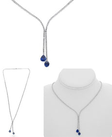 5.5CT DIAMOND & AAA SAPPHIRE 14KT WHITE GOLD 3D ROUND OVAL & PEAR SHAPE NECKLACE