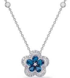 1.19CT DIAMOND & AAA SAPPHIRE 14KT WHITE GOLD FLOWER HALO BY THE YARD NECKLACE