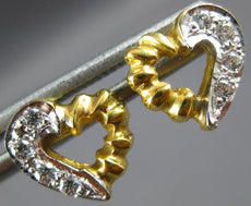 ESTATE SMALL .10CT DIAMOND 18KT YELLOW GOLD 3D OPEN HEART STUD EARRINGS #27390