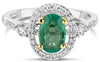 1.44CT DIAMOND & AAA EMERALD 18KT 2 TONE GOLD OVAL & ROUND HALO ENGAGEMENT RING