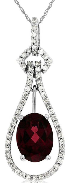 1.62CT DIAMOND & AAA RHODOLITE 14KT WHITE GOLD OVAL & ROUND FUN FLOATING PENDANT