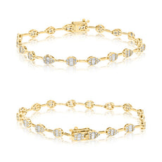 1.70CT DIAMOND 14KT YELLOW GOLD ROUND & BAGUETTE MULTI LINK MULTI SHAPE BRACELET