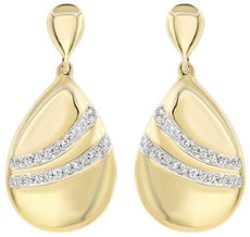 ESTATE .12CT DIAMOND 14KT YELLOW GOLD CLASSIC TEAR DROP LOVE HANGING EARRINGS