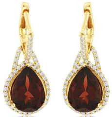 4.9CT DIAMOND & AAA GARNET 14KT YELLOW GOLD PEAR SHAPE & ROUND HANGING EARRINGS