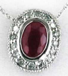 1.04CT DIAMOND & AAA RUBY 14KT WHITE GOLD 3D OVAL HALO FILIGREE FLOATING PENDANT