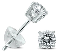 ESTATE .35CT DIAMOND 14KT WHITE GOLD 3D CLASSIC ROUND FOUR PRONG STUD EARRINGS