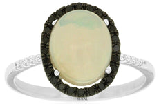 1.90CT WHITE & BLACK DIAMOND & AAA OPAL 14KT YELLOW GOLD 3D OVAL HALO FUN RING