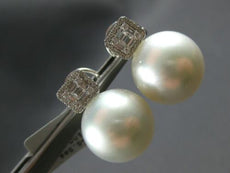 LARGE .60CT DIAMOND & AAA SOUTH SEA PEARL 18K WHITE GOLD SQUARE CLIP ON EARRINGS