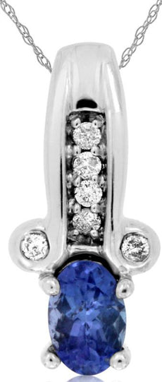 .50CT DIAMOND & AAA TANZANITE 14KT WHITE GOLD OVAL & ROUND BAR FLOATING PENDANT