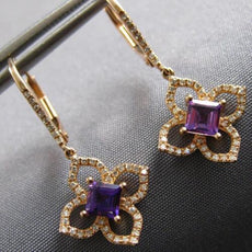 1.15CT DIAMOND & AAA AMETHYST 14K ROSE GOLD PRINCESS CUT & ROUND FLOWER EARRINGS