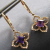 1.15CT DIAMOND & AAA AMETHYST 14K ROSE GOLD PRINCESS CUT & ROUND FLOWER EARRINGS