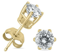 1.0CT DIAMOND 14KT YELLOW GOLD 3D CLASSIC ROUND 6 PRONG SOLITAIRE STUD EARRINGS
