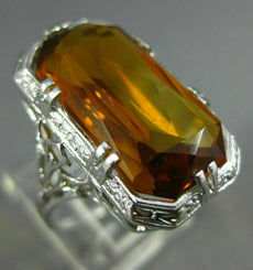 ANTIQUE LARGE 9.40CT AAA CITRINE 18KT WHITE GOLD SOLITAIRE FILIGREE RING #26609