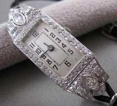 ANTIQUE LARGE 1.72CTW EURO MINE CUT DIAMOND PLATINUM DECO MECHANICAL WATCH #2584