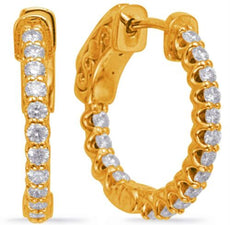 .61CT DIAMOND 14K YELLOW GOLD 3D SHARED PRONG INSIDE OUT HUGGIE HANGING EARRINGS