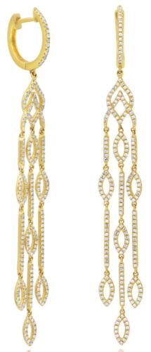 .96CT DIAMOND 14KT YELLOW GOLD 3 ROW MULTI LEAF BY THE YARD CRISS CROSS EARRINGS