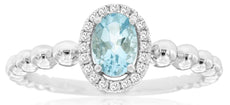 .43CT DIAMOND & AAA AQUAMARINE 14KT WHITE GOLD OVAL & ROUND BEADED HALO FUN RING
