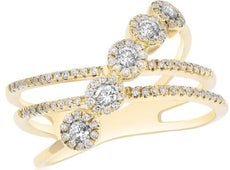 .47CT DIAMOND 14K YELLOW GOLD 3D MULTI FLOWER ROW CRISS CROSS INFINITY LOVE RING
