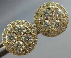ESTATE .92CT DIAMOND 14K YELLOW GOLD 3D CLASSIC ROUND CLUSTER HALO STUD EARRINGS