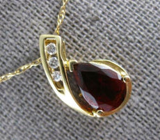 1.41CT DIAMOND & AAA GARNET 14K YELLOW GOLD 3D PEAR SHAPE & ROUND PENDANT #27440