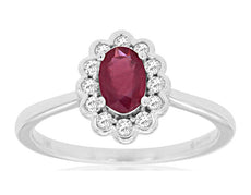 .71CT DIAMOND & AAA RUBY 14KT WHITE GOLD OVAL & ROUND SEMI BEZEL FLOWER FUN RING