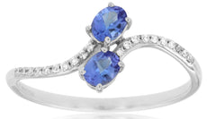 .38CT DIAMOND & AAA TANZANITE 14KT WHITE GOLD OVAL & ROUND CRISS CROSS LOVE RING