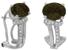 2.33CT DIAMOND & AAA SMOKY TOPAZ 14K WHITE GOLD 3D OVAL & ROUND CLIP ON EARRINGS