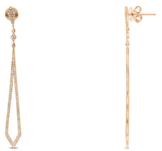 .44CT DIAMOND 14KT ROSE GOLD 3D ELONGATED TEAR DROP FLORAL FUN HANGING EARRINGS