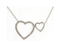 ESTATE .15CT DIAMOND 14KT WHITE GOLD 3D DOUBLE OPEN HEART LOVE NECKLACE