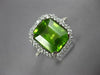 7.9CT DIAMOND & AAA PERIDOT 14KT WHITE GOLD EMERALD CUT & ROUND ENGAGEMENT RING