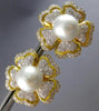 EXTRA LARGE 4.74CT DIAMOND & AAA SOUTH SEA PEARL 18K YELLOW GOLD FLOWER EARRINGS