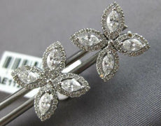 LARGE 1.14CT DIAMOND 18K WHITE GOLD ROUND & MARQUISE 4 LEAF CLOVER STUD EARRINGS