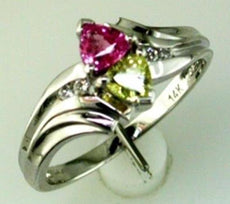 .71CT DIAMOND & AAA PINK & YELLOW SAPPHIRE 14KT WHITE GOLD TRILLION & ROUND RING