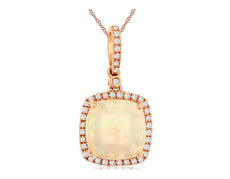 2.76CT DIAMOND & AAA OPAL 14KT ROSE GOLD 3D CUSHION SQUARE HALO FLOATING PENDANT