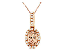 .79CT DIAMOND & AAA MORGANITE 14KT ROSE GOLD OVAL & ROUND HALO FLOATING PENDANT