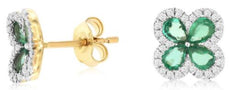 1.41CT DIAMOND & AAA EMERALD 14KT YELLOW GOLD PEAR SHAPE & ROUND EARRINGS