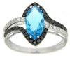 2.88CT WHITE & BLACK DIAMOND & AAA BLUE TOPAZ 14K WHITE GOLD MARQUISE SHAPE RING