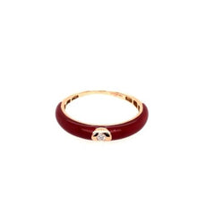 ESTATE .03CT DIAMOND & RED ENAMEL 18KT ROSE GOLD SOLITAIRE ROUND ETOILE FUN RING