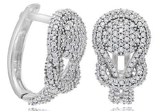 .76CT DIAMOND 14KT WHITE GOLD OVAL TEAR DROP LOVE KNOT HUGGIE HANGING EARRINGS