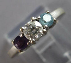 .65CT DIAMOND & AAA AMETHYST & AAA AQUAMARINE 14KT WHITE GOLD 3 STONE LOVE RING