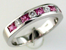 1.09CT DIAMOND & AAA PINK SAPPHIRE 14KT WHITE GOLD 3D CHANNEL ANNIVERSARY RING