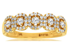 .50CT DIAMOND 14KT YELLOW GOLD ROUND MULTI FLOWER SEMI ETERNITY ANNIVERSARY RING