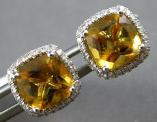 LARGE 3.93CT DIAMOND & AAA CITRINE 18KT WHITE GOLD CUSHION & ROUND STUD EARRINGS