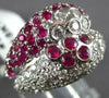 ESTATE LARGE 2.60CT DIAMOND & AAA RUBY 18KT WHITE GOLD DOUBLE FLOWER RING #26574
