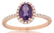 .87CT DIAMOND & AAA AMETHYST 14KT ROSE GOLD 3D OVAL & ROUND FRIENDSHIP LOVE RING