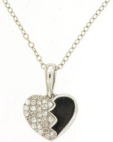 .12CT DIAMOND & AAA ONYX 14KT WHITE GOLD 3D BROKEN HEART LOVE FLOATING PENDANT