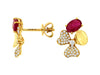 1.36CT DIAMOND & AAA RUBY 14KT YELLOW GOLD OVAL & ROUND FLOWER HANGING EARRINGS