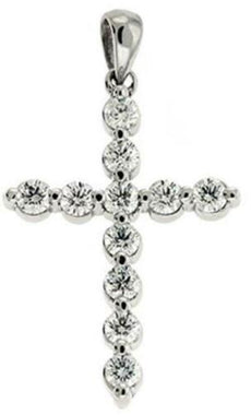1.01CT DIAMOND 14KT WHITE GOLD CLASSIC ROUND SHARED PRONG CROSS FLOATING PENDANT