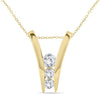 1.0CT DIAMOND 14KT YELLOW GOLD 3D ROUND 3 STONE JOURNEY V SHAPE FLOATING PENDANT