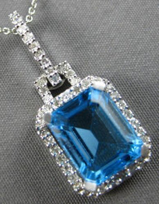 3.76CT DIAMOND & AAA BLUE TOPAZ 14KT WHITE GOLD EMERALD CUT SQUARE HALO PENDANT